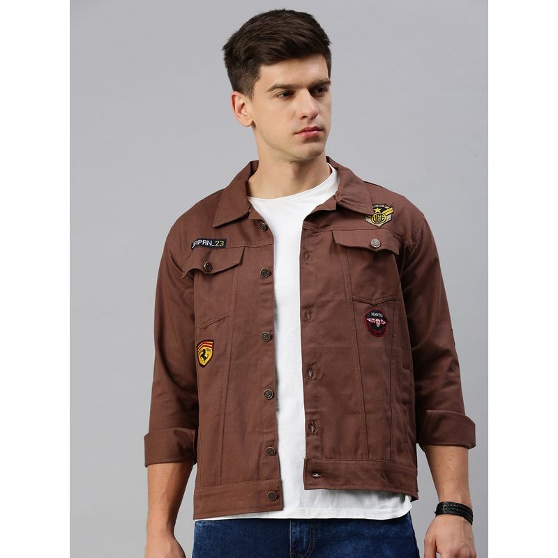 Voxati Men's Denim Brown Solid Collar Neck Jacket (L)