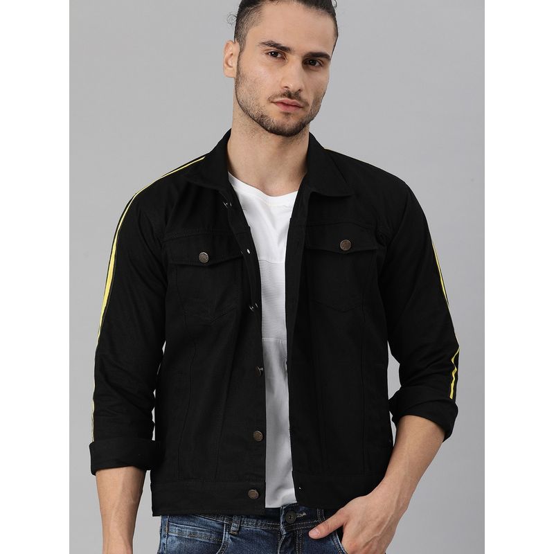 Voxati Men's Denim Black Solid Collar Neck Jacket (S)