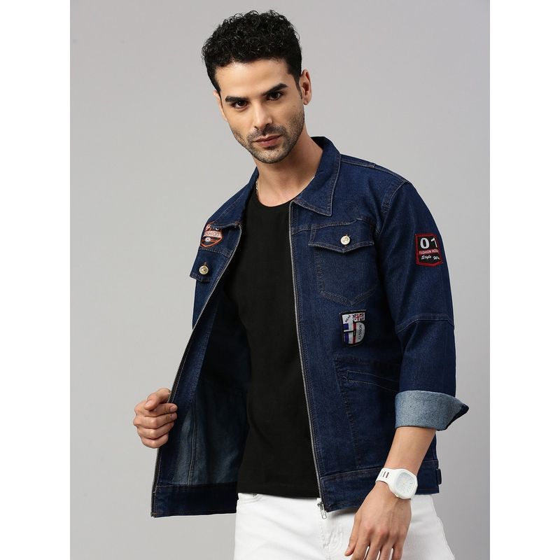 Voxati Blue Men's Denim Solid Collar Neck Jacket (S)