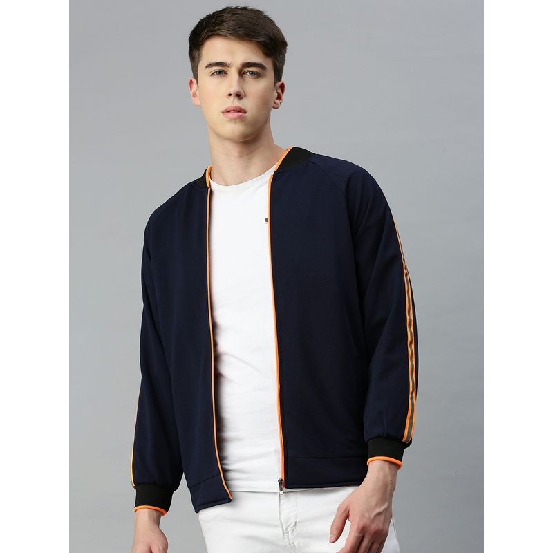 Voxati Men's Cotton Navy Blue Solid High Neck Jacket (S)