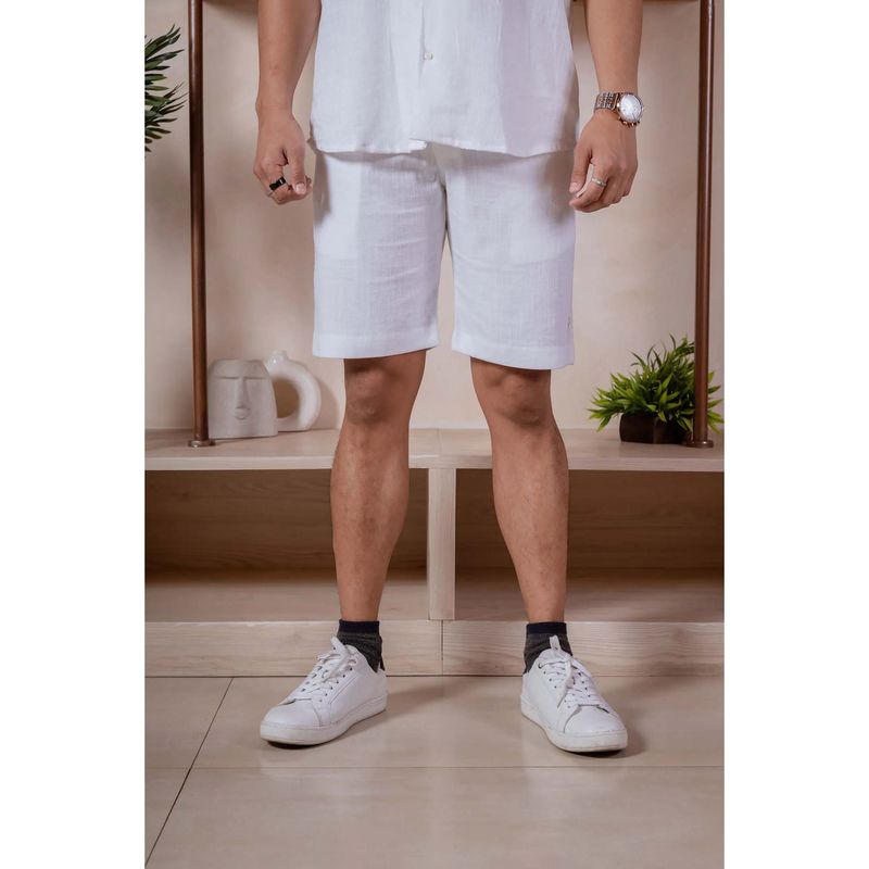 JAVINISHKA White Relaxed Fit Linen Shorts (28)