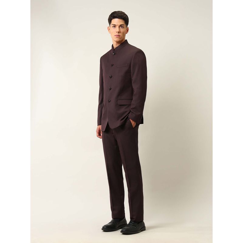 Arrow Wine Mandarin Collar Three Piece Ceremony Suit (38)
