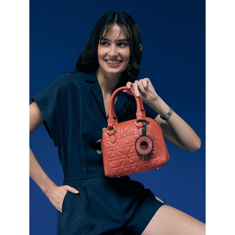 Buy Caprese Women Rust Aimee Quilted Faux Leather Satchel Bag with ...