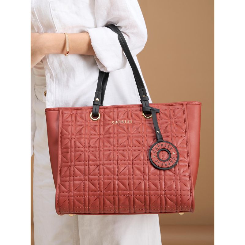 Buy Caprese Women Intense Rust Aimee Quilted Faux Leather Tote Bag (L ...