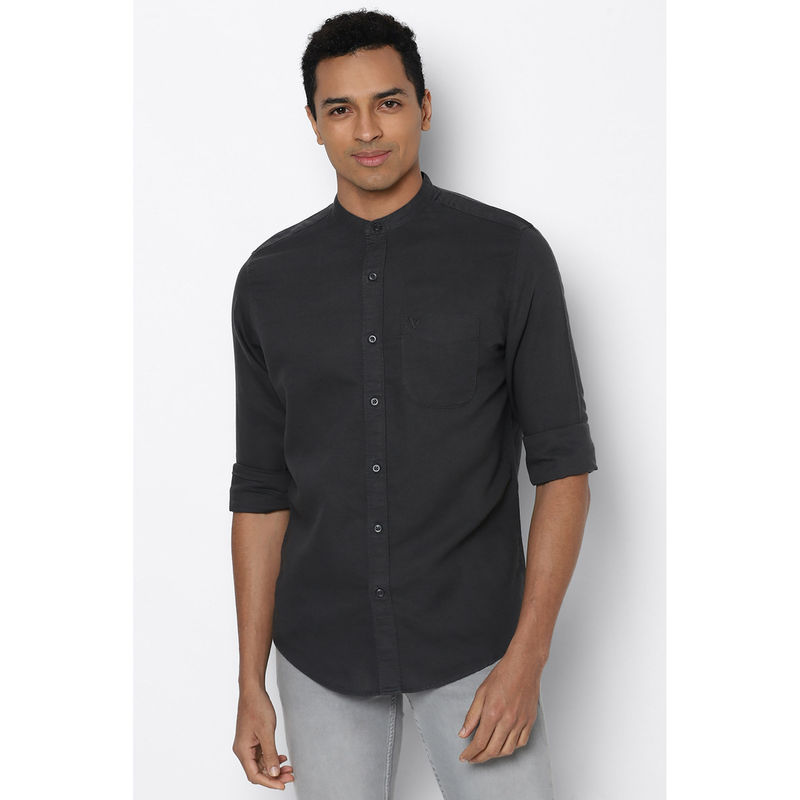 American Eagle Men Grey Band Collar Linen Shirt (XS)