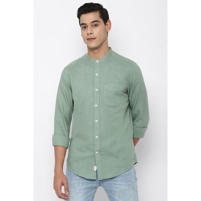 American Eagle Men Green Band Collar Linen Shirt (XL)