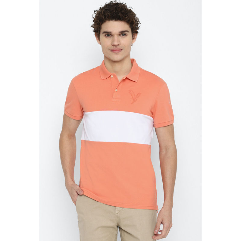 American Eagle Men Orange Colorblock Polo Shirt (XS)