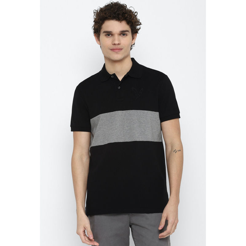 American Eagle Men Black Striped Polo Shirt (S)