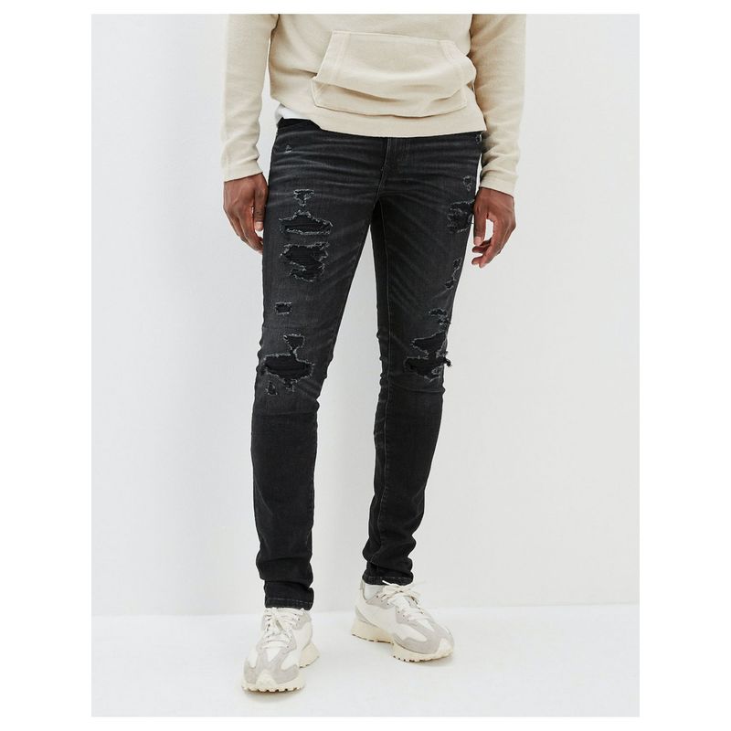 American Eagle Men Black Airflex+ Ripped Skinny Jeans (31)
