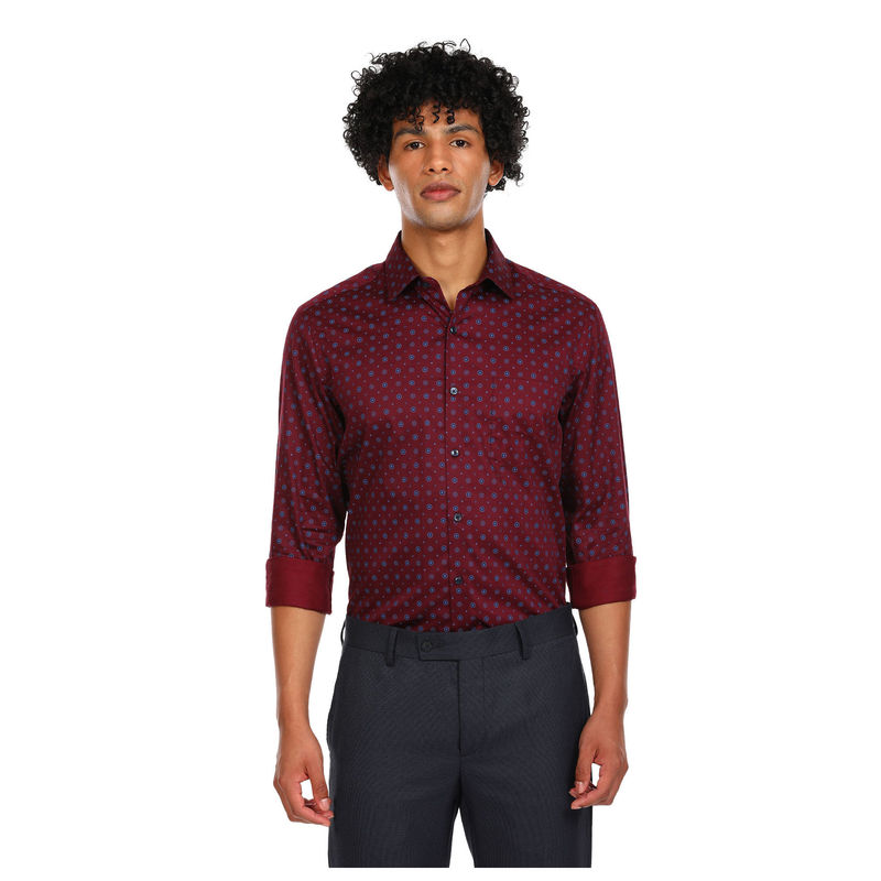 Arrow Men Maroon Mitered Cuff Printed Formal Shirt