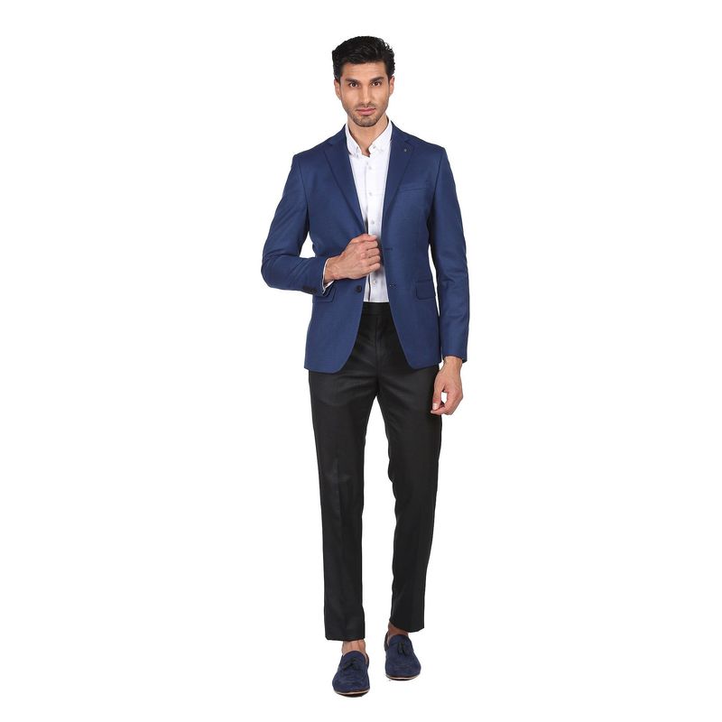 Arrow Men Navy and Black Patterned Single Breasted Two Piece Suit (40)