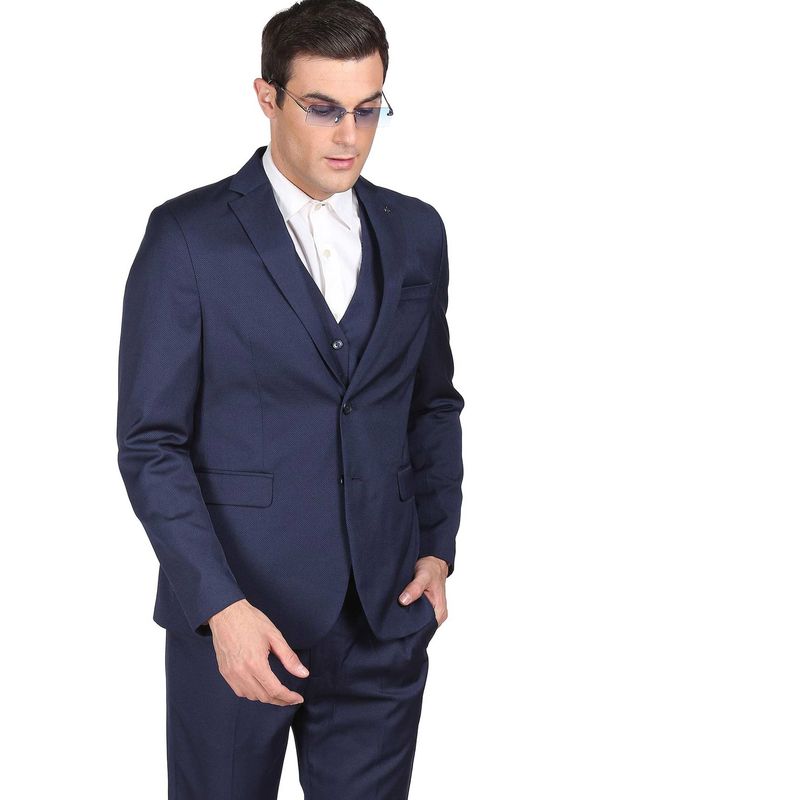 Arrow Men Navy Tailored Regular Fit Reversible Waistcoat Formal Suit (Set of 3) (38)
