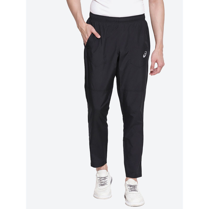 Asics Silver Woven Black Men Running Trackpants (L)