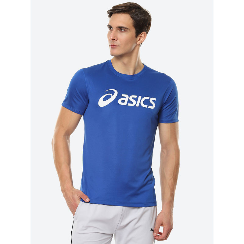 Asics Silver Blue Men Running T-Shirts (M)
