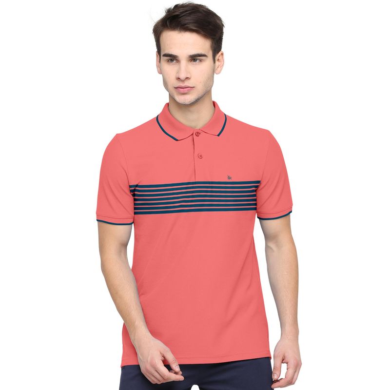 BULLMER Coral Men Cotton Blend Polo Neck Stripes T-Shirts (S)