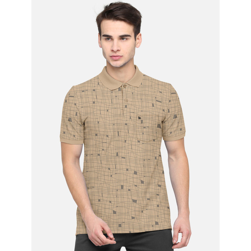 BULLMER Khaki Polo Neck Half Sleeve T-Shirts for Men (S) (S)