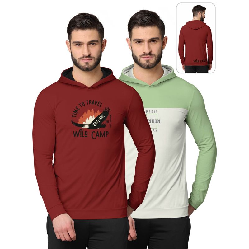 BULLMER Printed Full Sleeve Hooded Sweatshirts for Men Multi-Color (Pack of 2) (2XL)