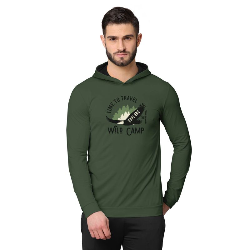 BULLMER Trendy Front & Back Printed Full Sleeve Hooded Sweatshirts for Men Green (2XL)
