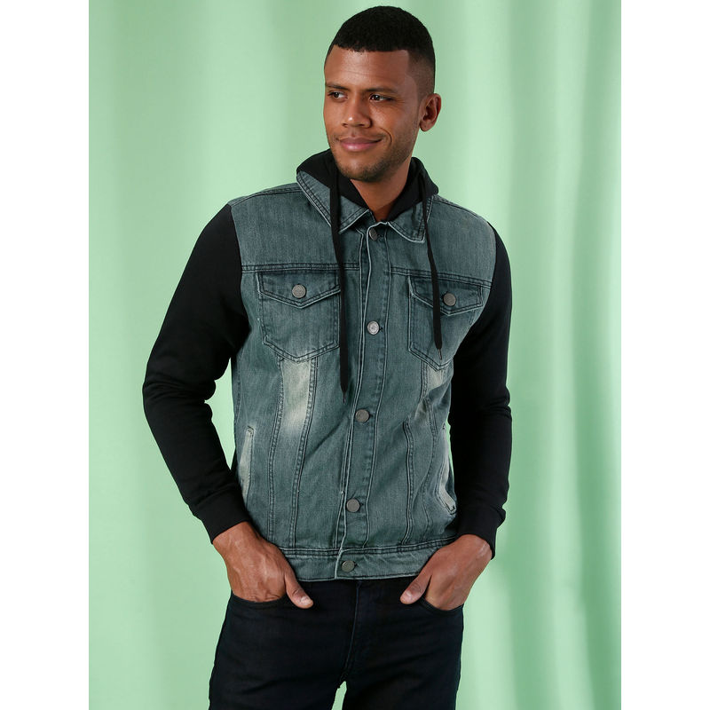 Campus Sutra Men Colorblock Full Sleeve Stylish Casual Denim Jacket (S)