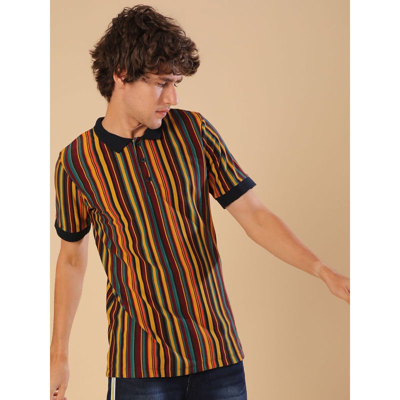 Campus Sutra Men Striped Stylish Casual Polo T-Shirts (M)