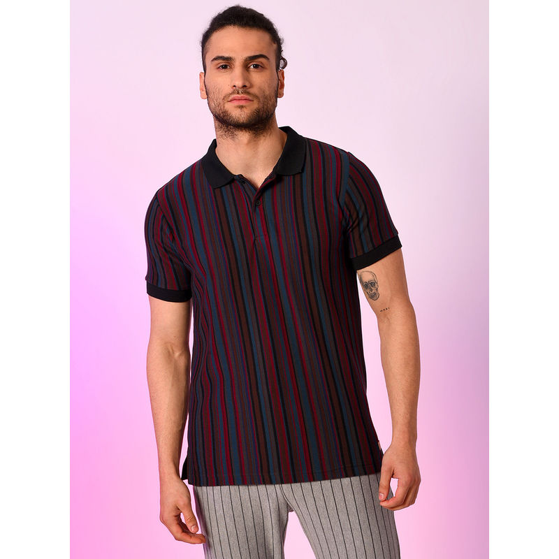 Campus Sutra Men Striped Stylish Casual Polo T-Shirts (S)