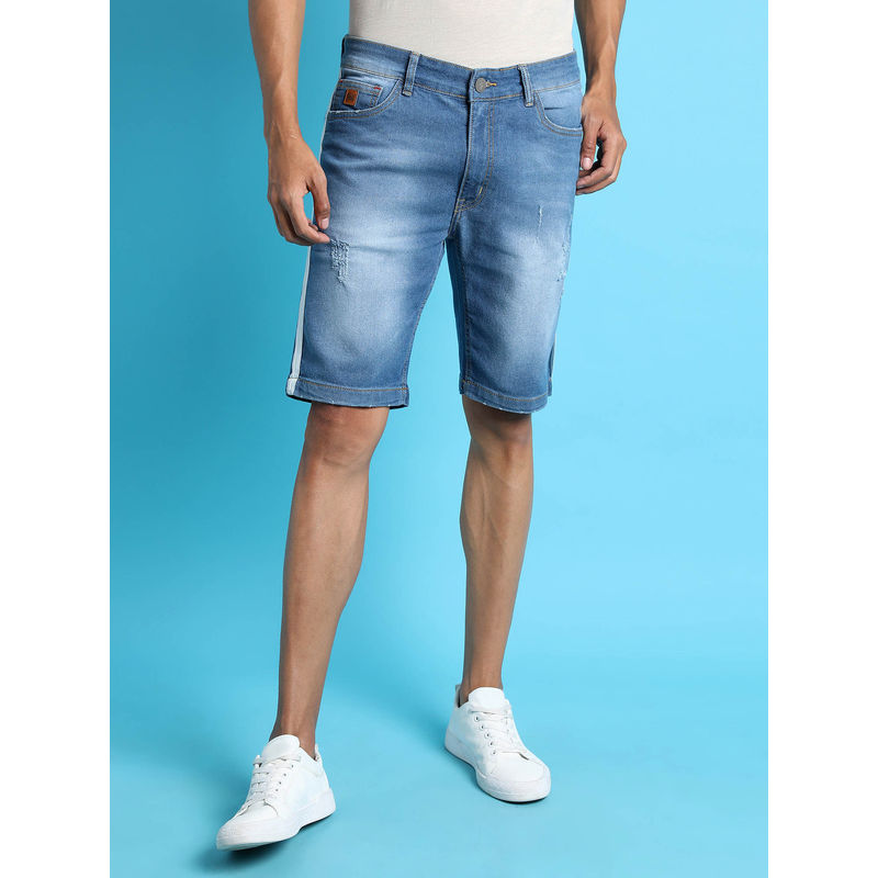 CAHOOT Men Solid and Side Striped Stylish Denim Shorts (28)