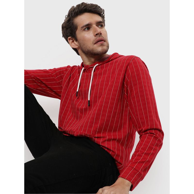 Campus Sutra Men Striped Stylish Casual Hooded Sweatshirts (L)