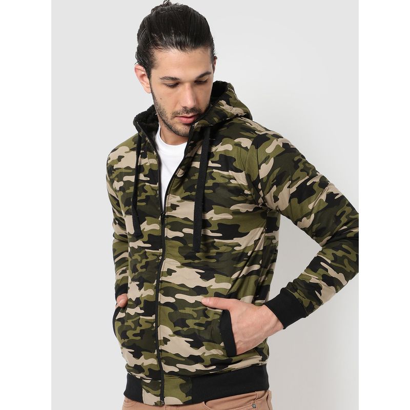 Campus Sutra Camouflage Print Hooded Winter Jacket (S)