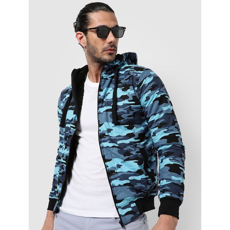 Campus Sutra Camouflage Print Hooded Winter Jacket (S)