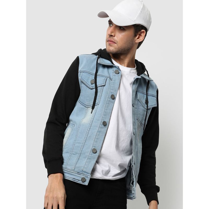 Campus Sutra Men Colourblock Denim Hooded Jacket (S)
