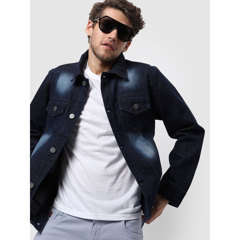 Campus Sutra Solid Full Sleeve Winter Denim Jacket (L)
