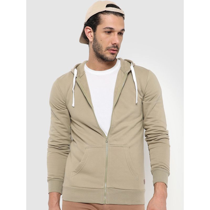 Campus Sutra Zipper Solid Sleeve Hooded Sweatshirt (XL)