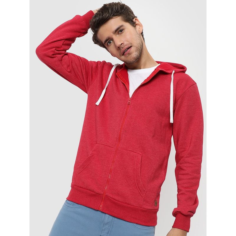 Campus Sutra Zipper Solid Sleeve Hooded Sweatshirt (S)