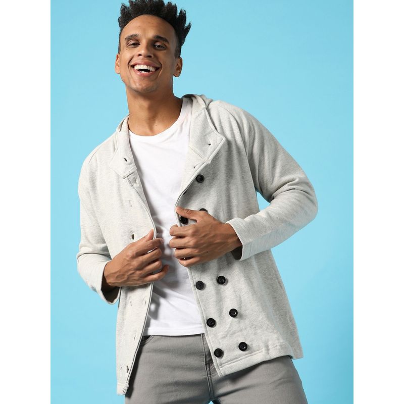 Campus Sutra Solid Cream Buttoned Winter Jacket (S)