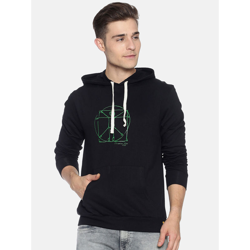 Campus Sutra Black Printed Sweatshirt (L)