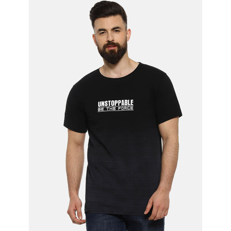 Campus Sutra Men Printed Round Neck Black T-Shirt (M)