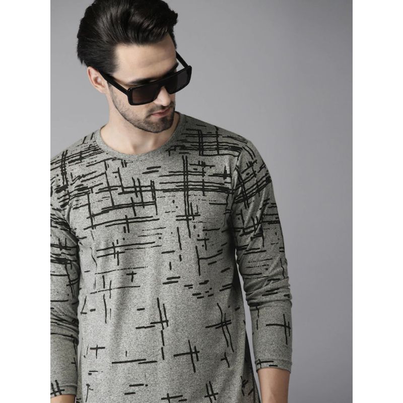 Campus Sutra Men Colourblockeded Crew Neck Grey T-Shirt (S)