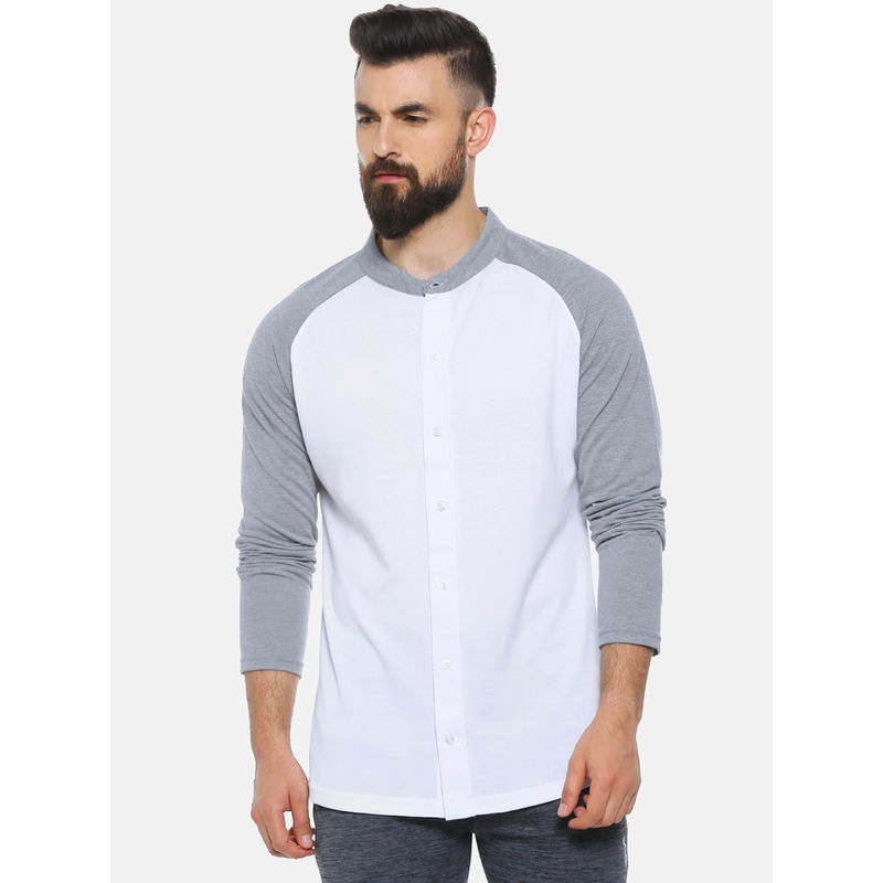 Campus Sutra Men Self Design Casual White, Grey Shirt (XL)