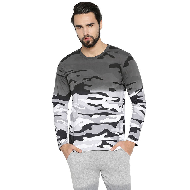 Campus Sutra Men Military Camouflage Round Neck Multicolor T-Shirt (S)