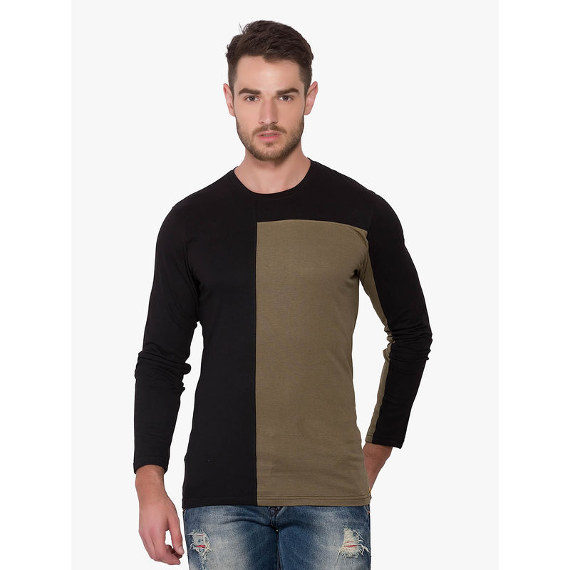 Campus Sutra Men Solid Round Neck Black T-Shirt (S)