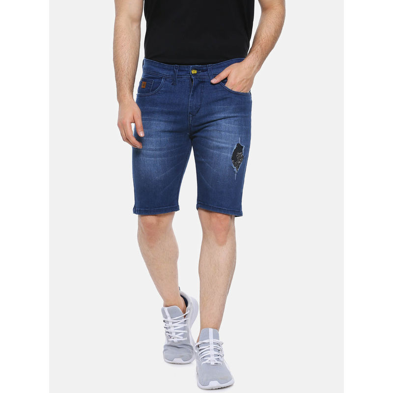 Campus Sutra Men Solid Denim Dark Blue Denim Shorts (28)