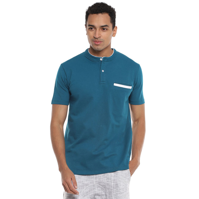 Campus Sutra Solid Stylish Casual Henly Neck T-Shirt (S)