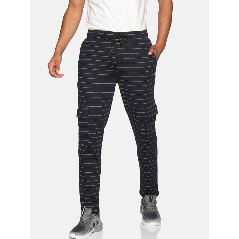 Campus Sutra Men Striped Black Track Pants (XL)