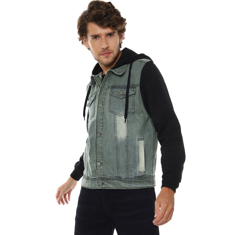 Campus Sutra Men Colorblock Full Sleeve Stylish Casual Denim Jacket (S)