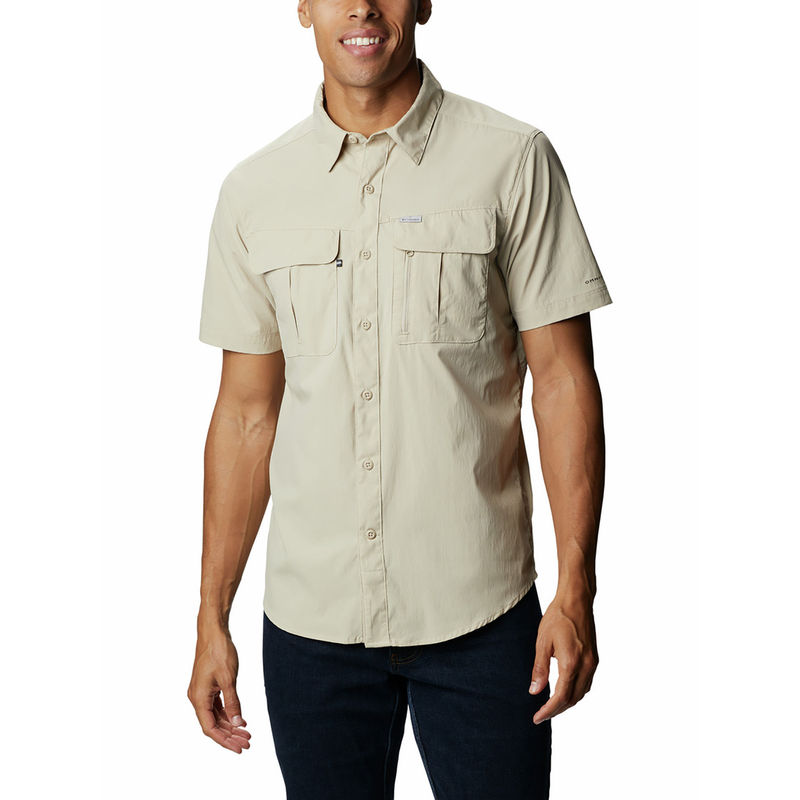 Columbia Mens Beige Omni-Wick Newton Ridge Short Sleeve Shirt (S)