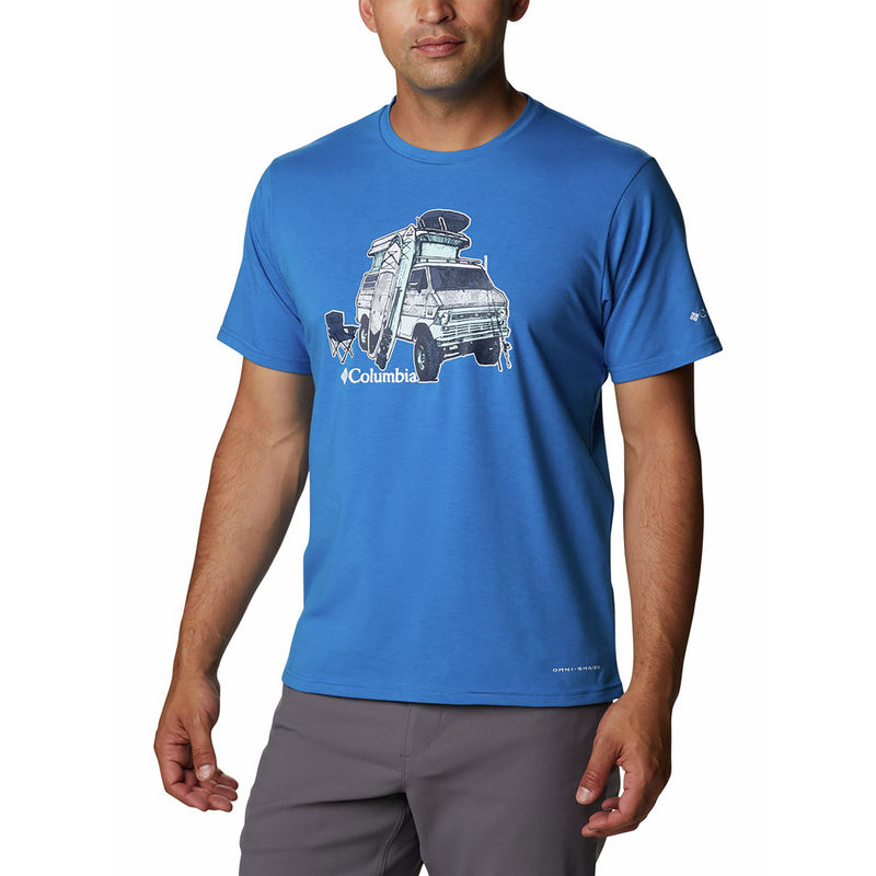 Columbia Mens Blue Omni-Wick Men's Sun Trek Short Sleeve Graphic Tshirt (M)
