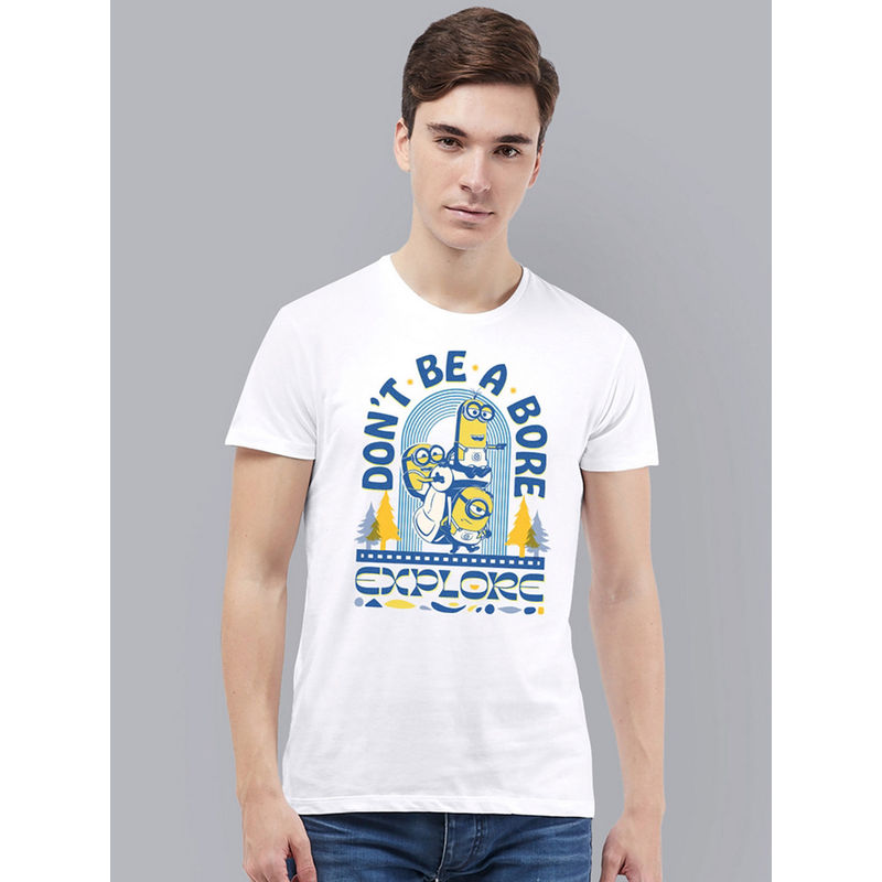 Free Authority Minions Printed White T-Shirt for Men (M)