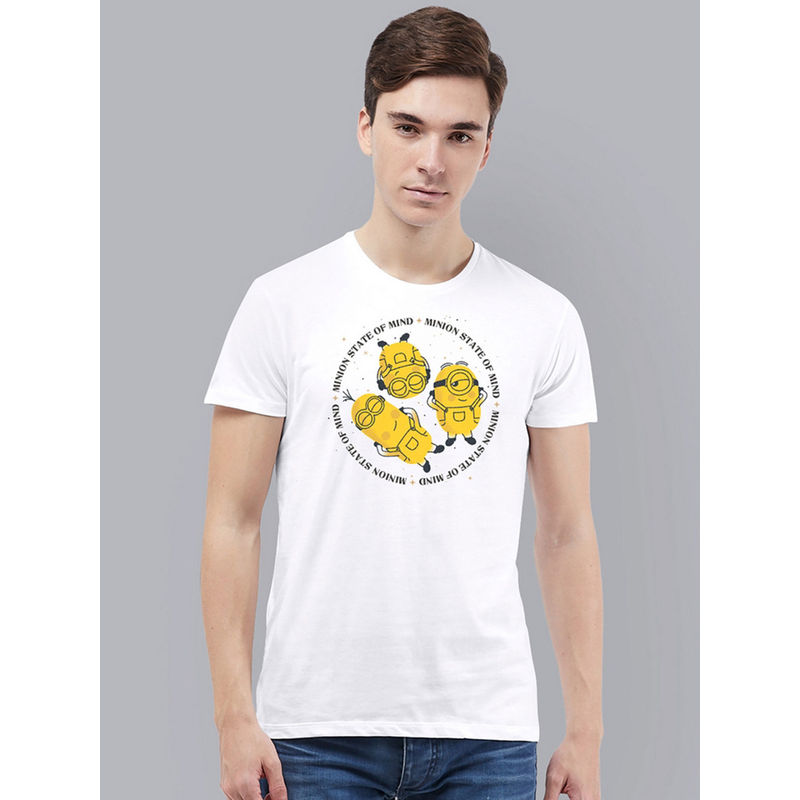 Free Authority Minions Printed White T-Shirt for Men (S)