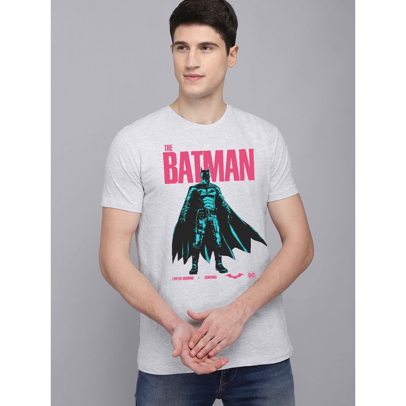 Free Authority The Batman Round Neck Lt Grey Melange T-Shirt For Men (M)