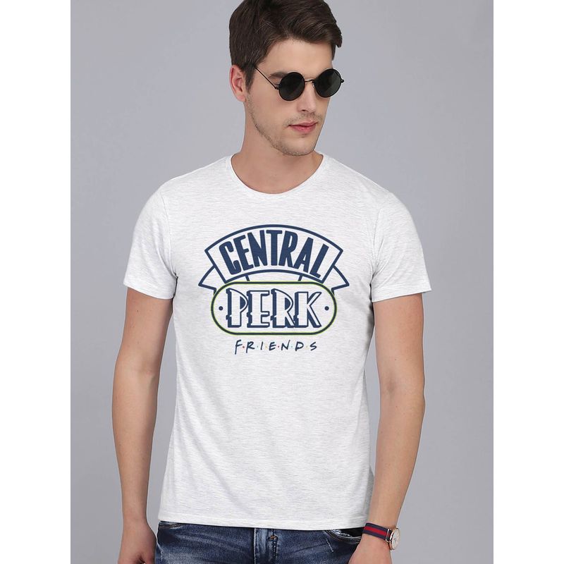 Free Authority Friends Round Neck Grey Melange T-Shirt For Men (L)